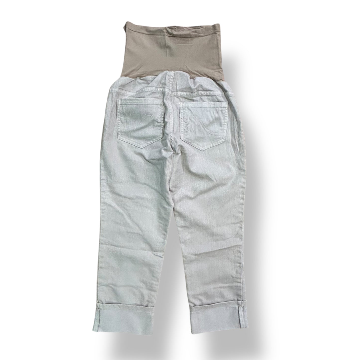 Motherhood Size S Beige Cotton Maternity Capris Full Panel Stretch Cuffed