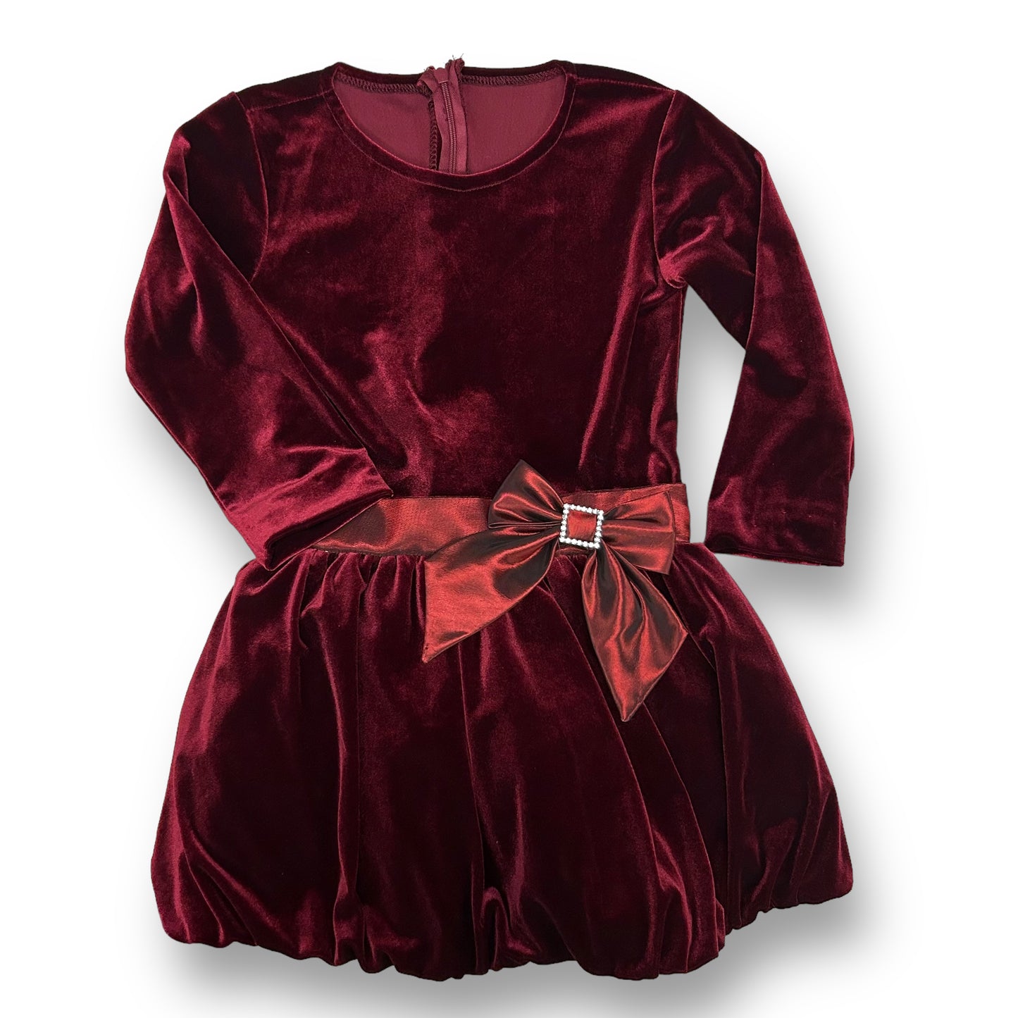 Swea Pea & Lilli Girls Size 3T Red Velvet Long Sleeve Zippered Dress with Ribbon