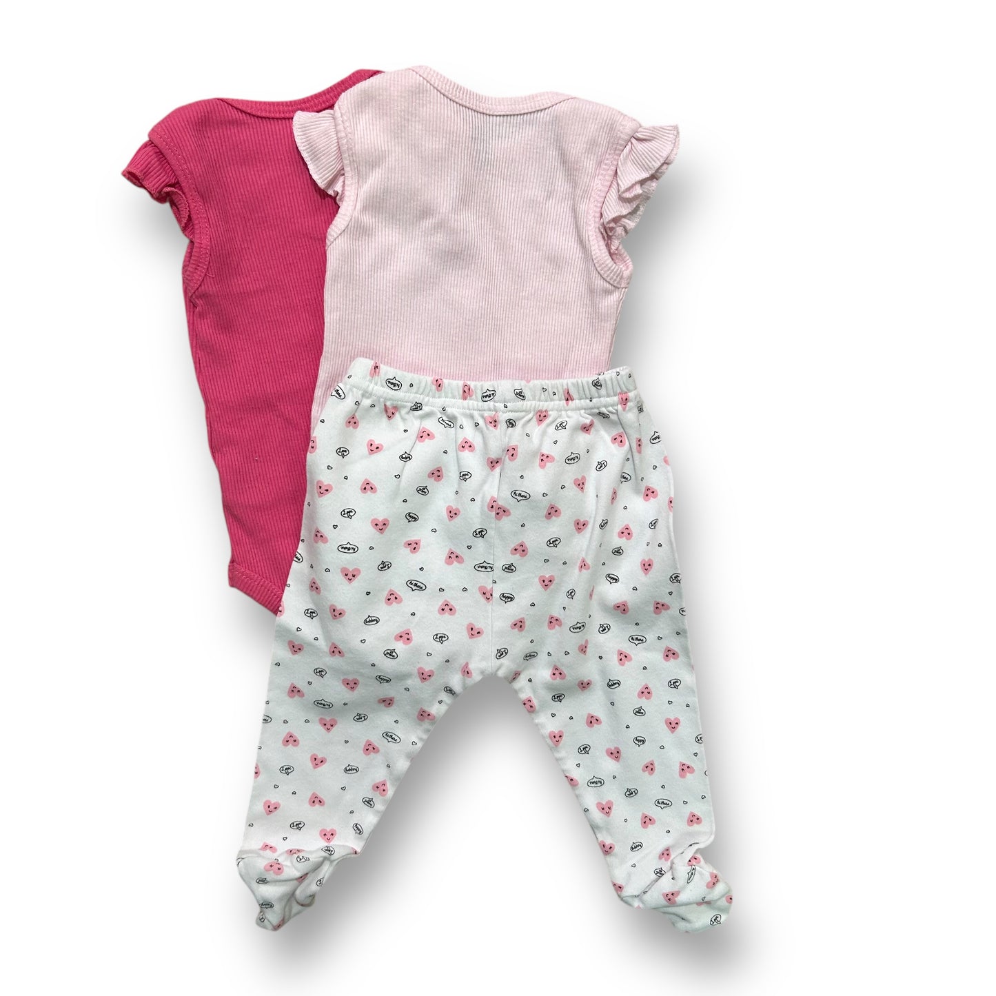 Baby Girl Size 6-9 Months Outfit Pink & White Heart Print 3-Pc Pants Set