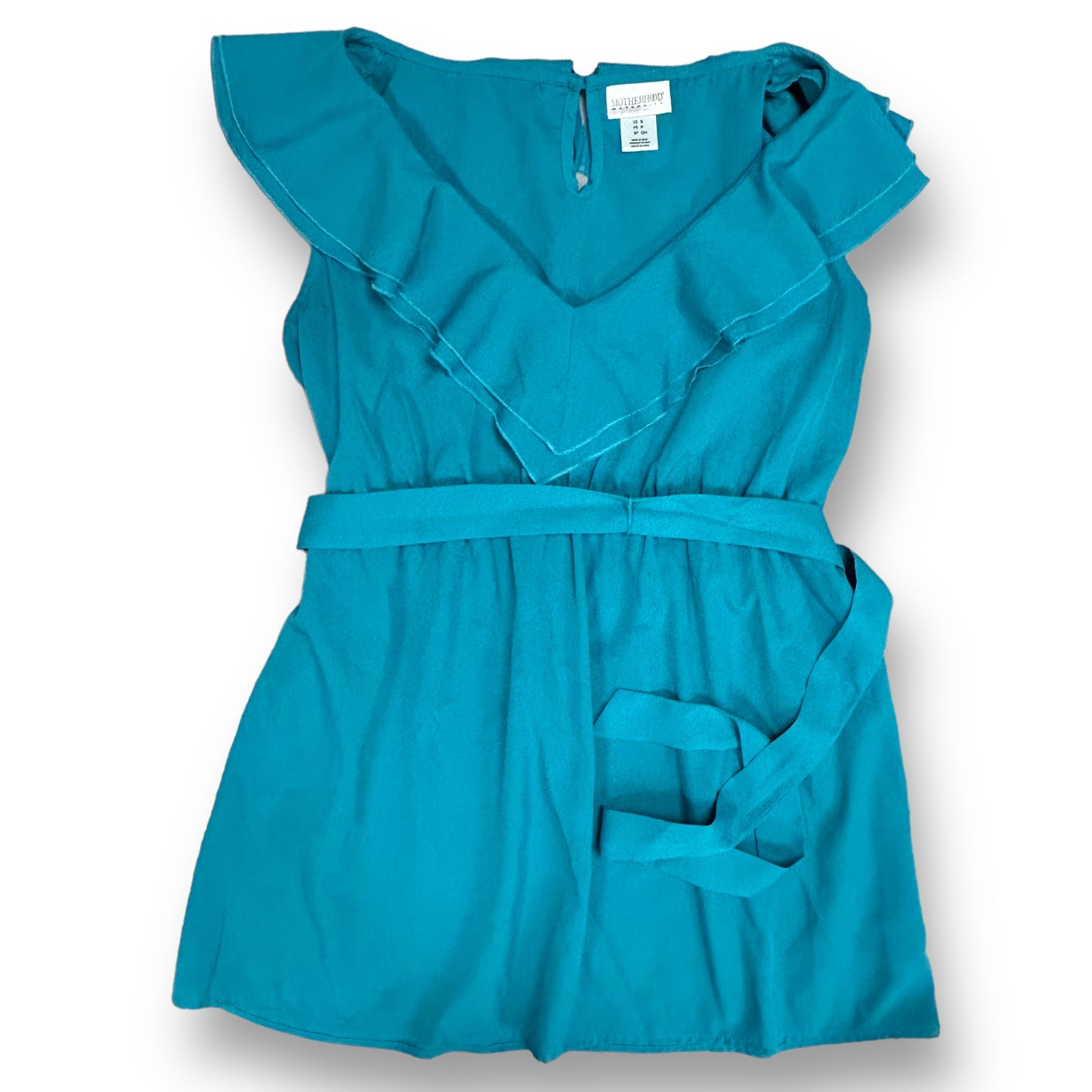 Motherhood Maternity Blouse Size Small Teal Blue Sleeveless Belted Top