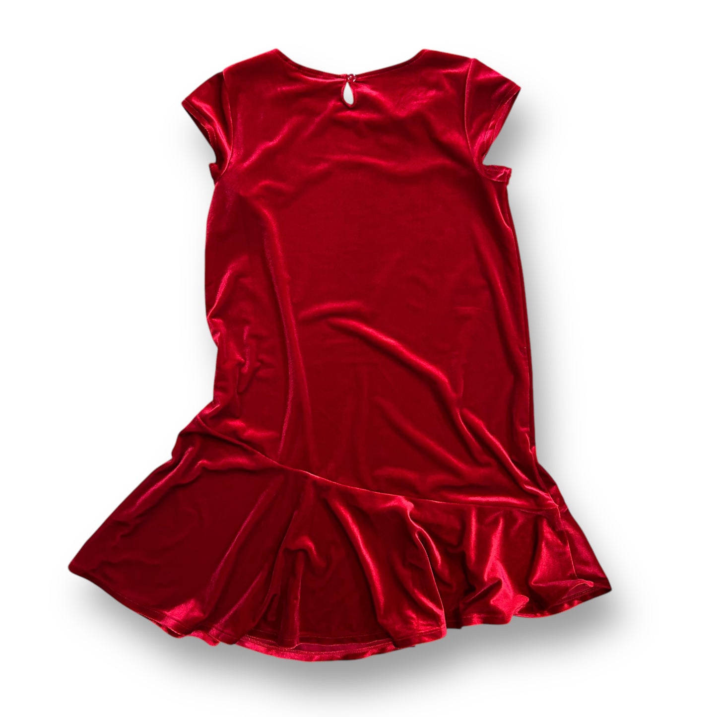 Lands End Girls Size 10/12 Youth Medium Red Velvet Fancy Short Sleeve Twirl Dress