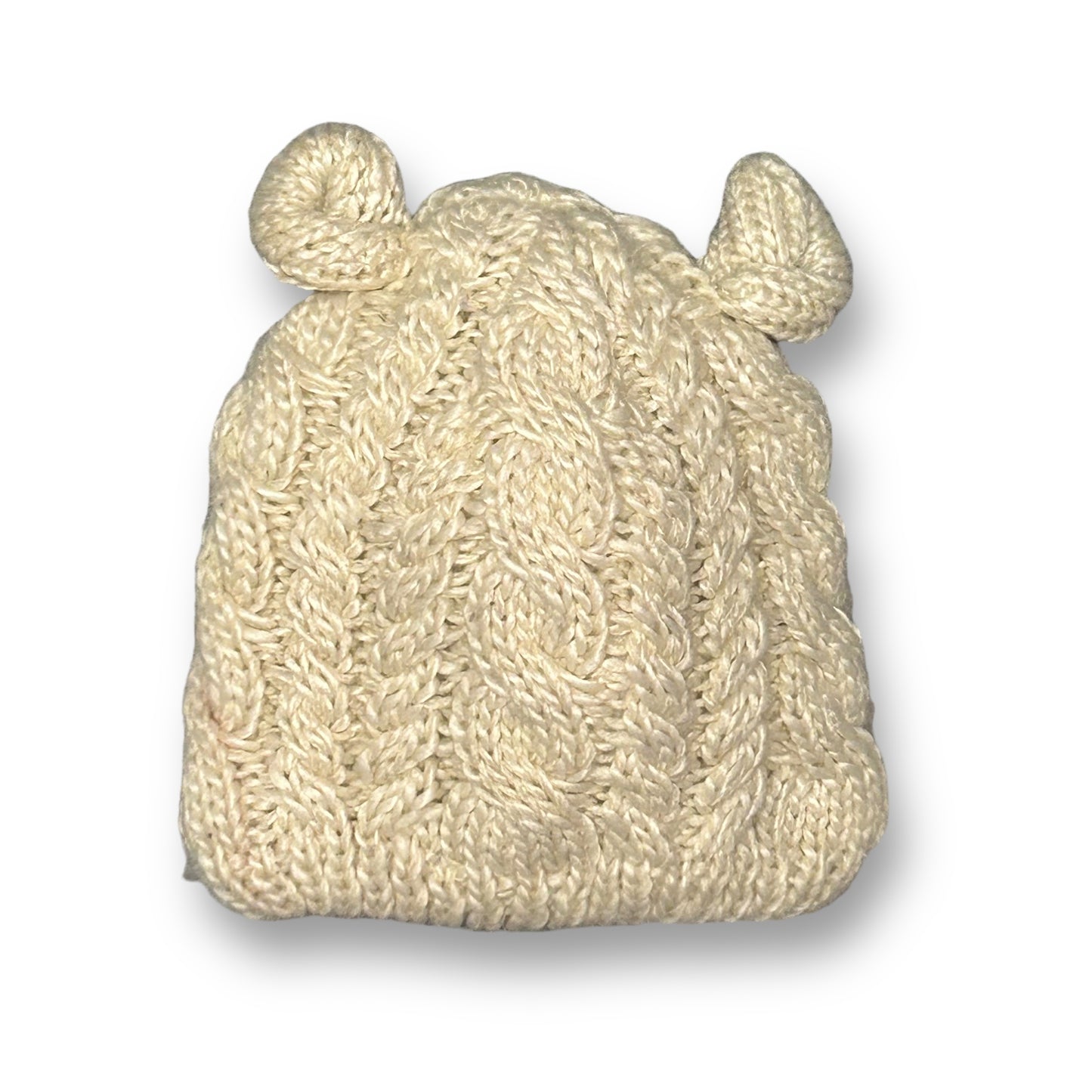 Baby Boy 0-6 Months Winter Hat Ivory Cable Knit Beanie with Teddy Bear Ears