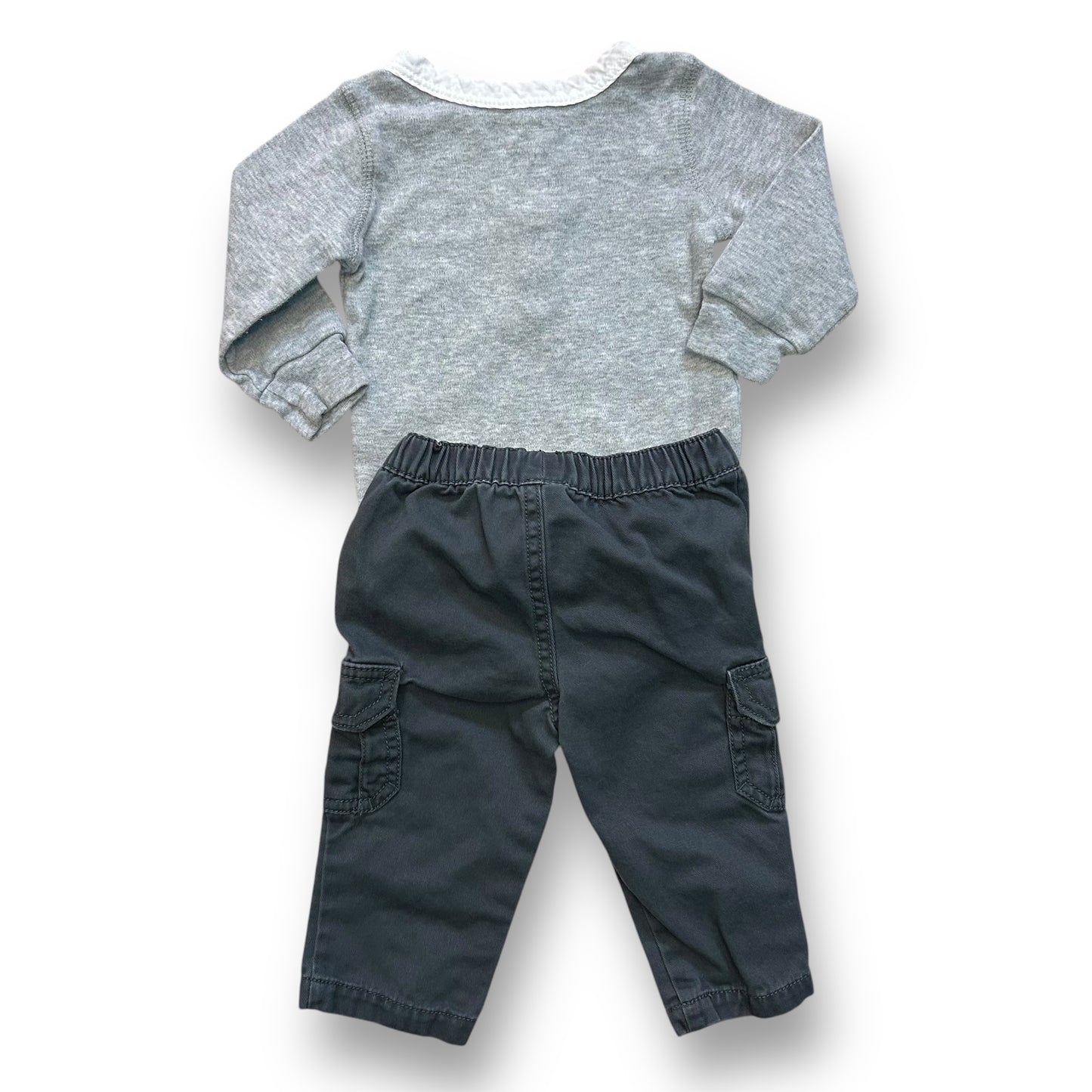 Carter's Baby Boy Outfit Size 6 Months Gray Henley Bodysuit & Khaki Pants Set