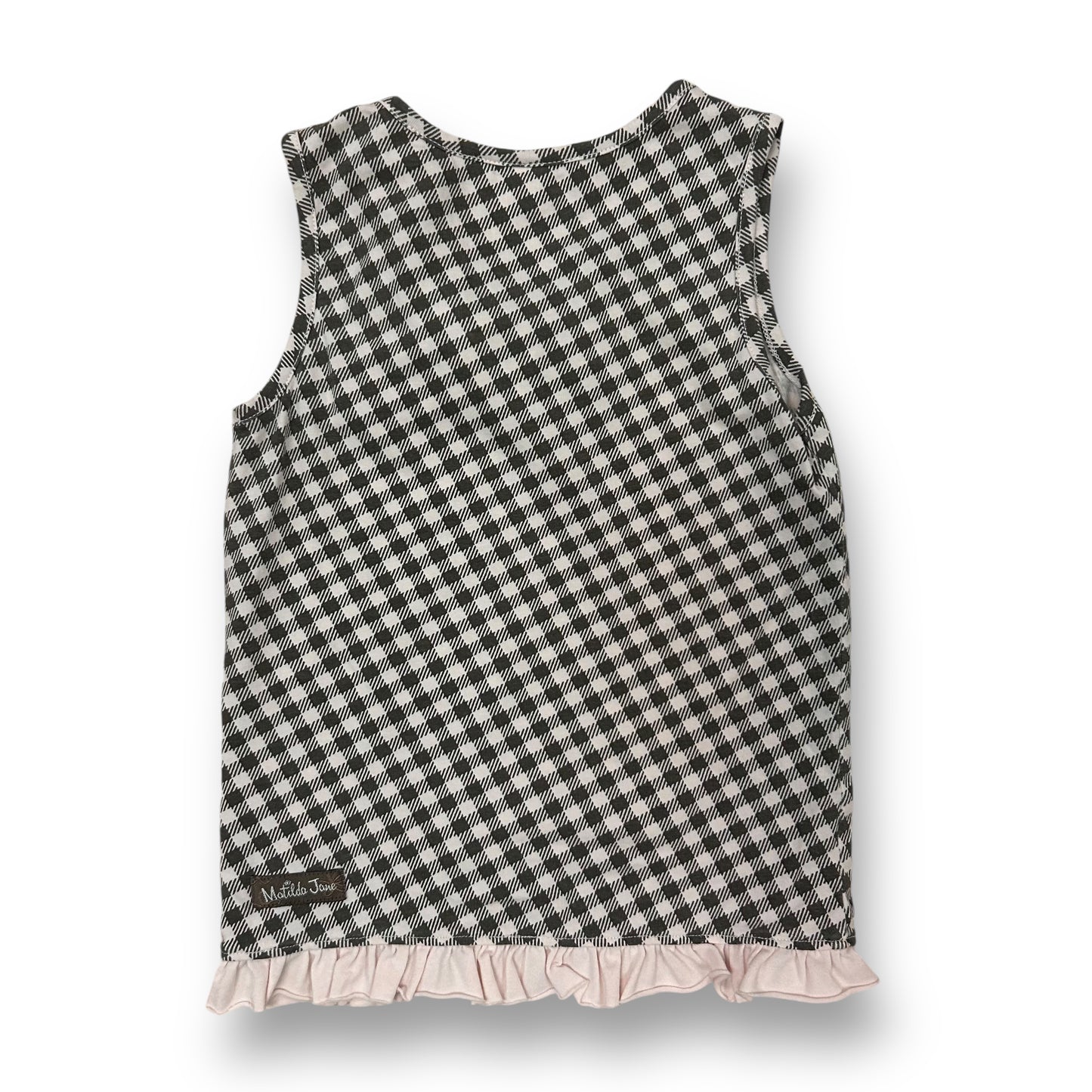 Matilda Jane Size 4 Pink & Brown Checkered Girls Sleeveless Blouse