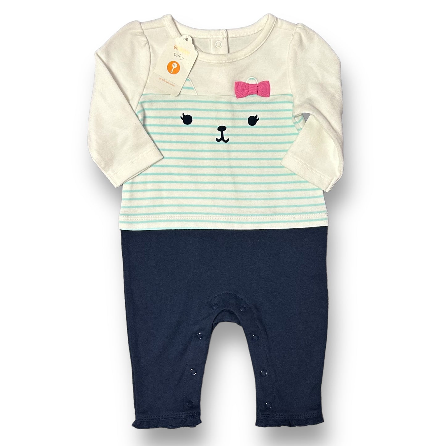 NEW! Gymboree Baby Girl Size 0-3 Months Romper Long Sleeve Kitty One-Piece