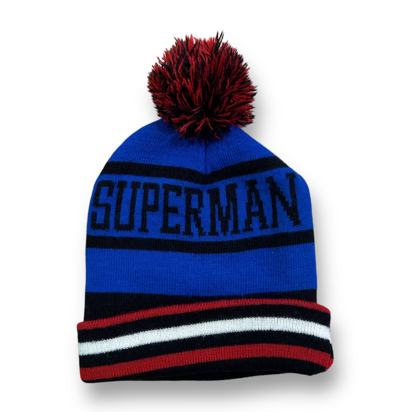 Superman Kids Winter Pom Beanie One Size Fits Most Embroidered Logo Hat