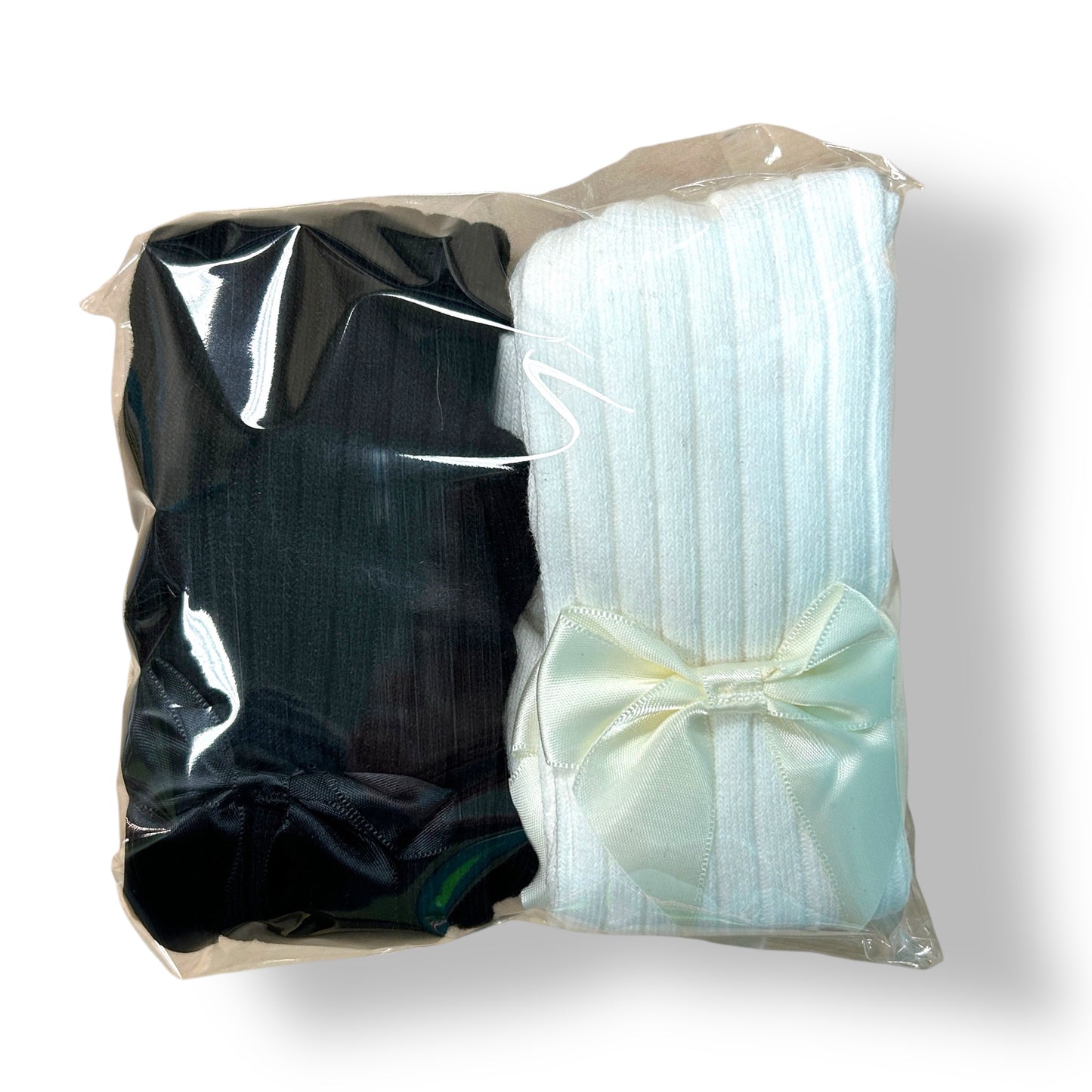 NEW! Baby Girl Footed Tights Size 6-12 Months 2-Pack Black and White Ribbed