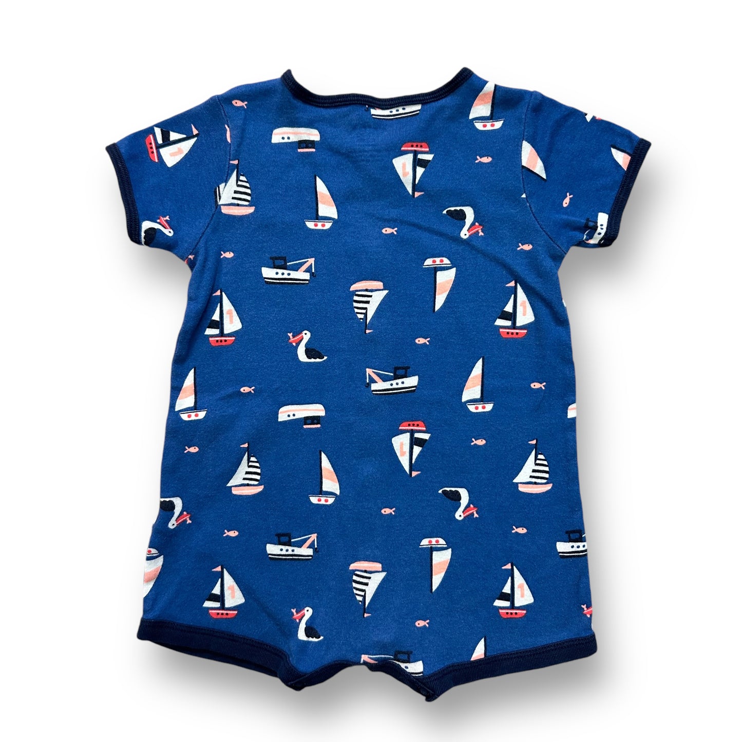 Carter's Romper Boys Size 12 Months Blue Sailboat Print Snap Close One-Piece