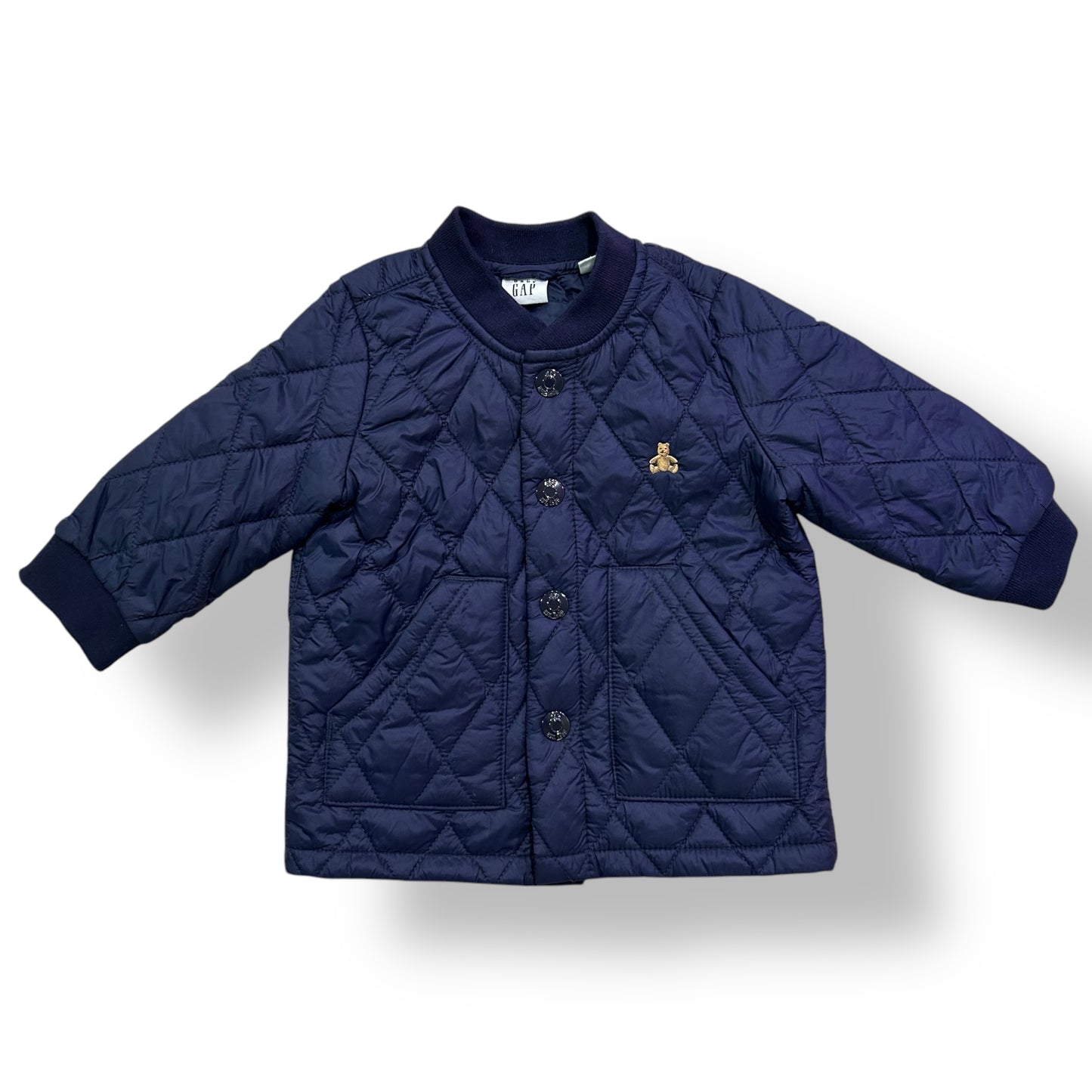 Baby Gap Boys Size 6-12 Months Quilted Navy Blue Snap Close Lightweight Jacket