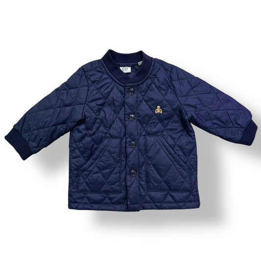 Baby Gap Boys Size 6-12 Months Quilted Navy Blue Snap Close Lightweight Jacket