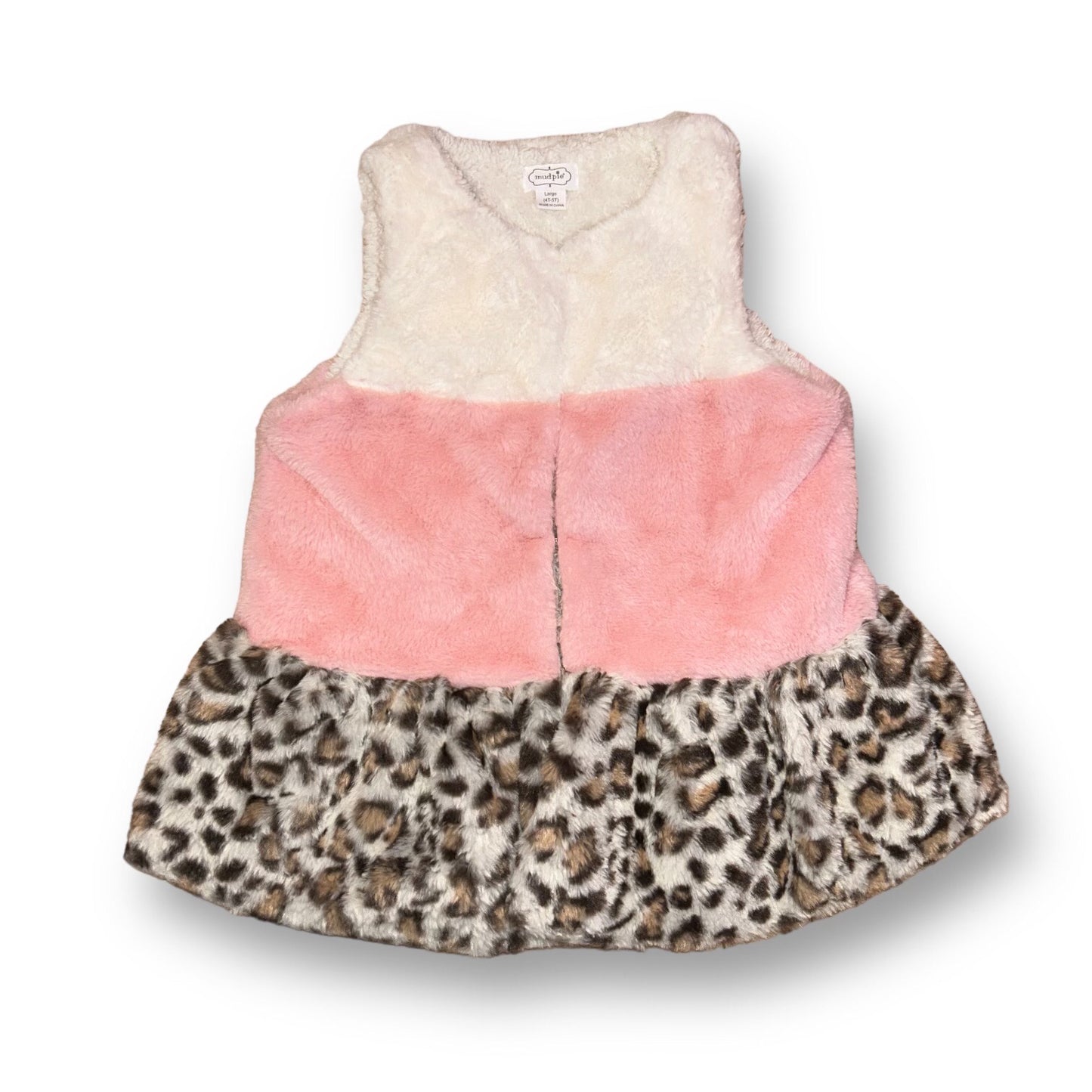 Mudpie Girls Size 4T-5T Boutique Vest with Leopard Print Faux Fur