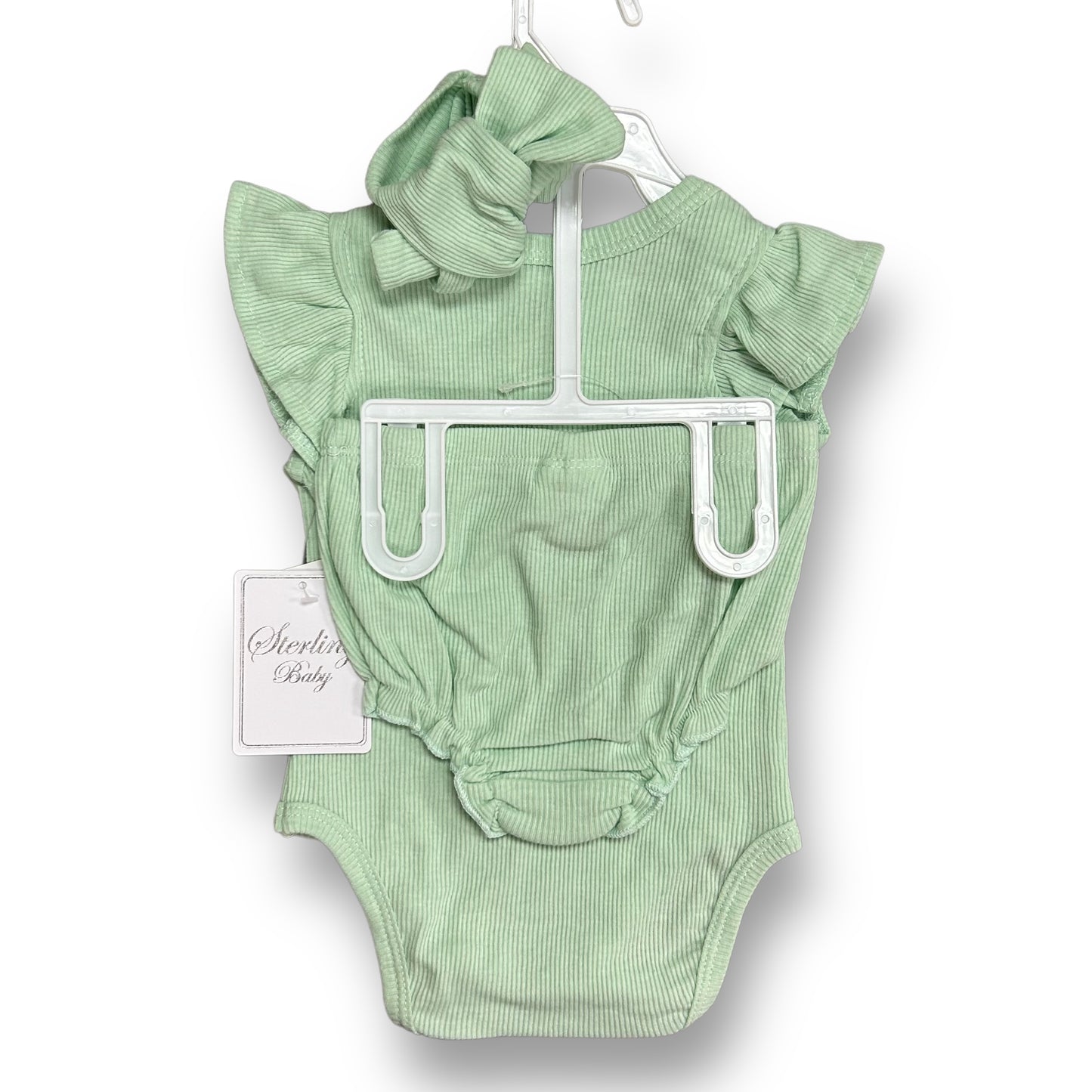 NEW! Girls Sterling Baby Size 3 Months Light Green Ribbed 3-Pc Outfit