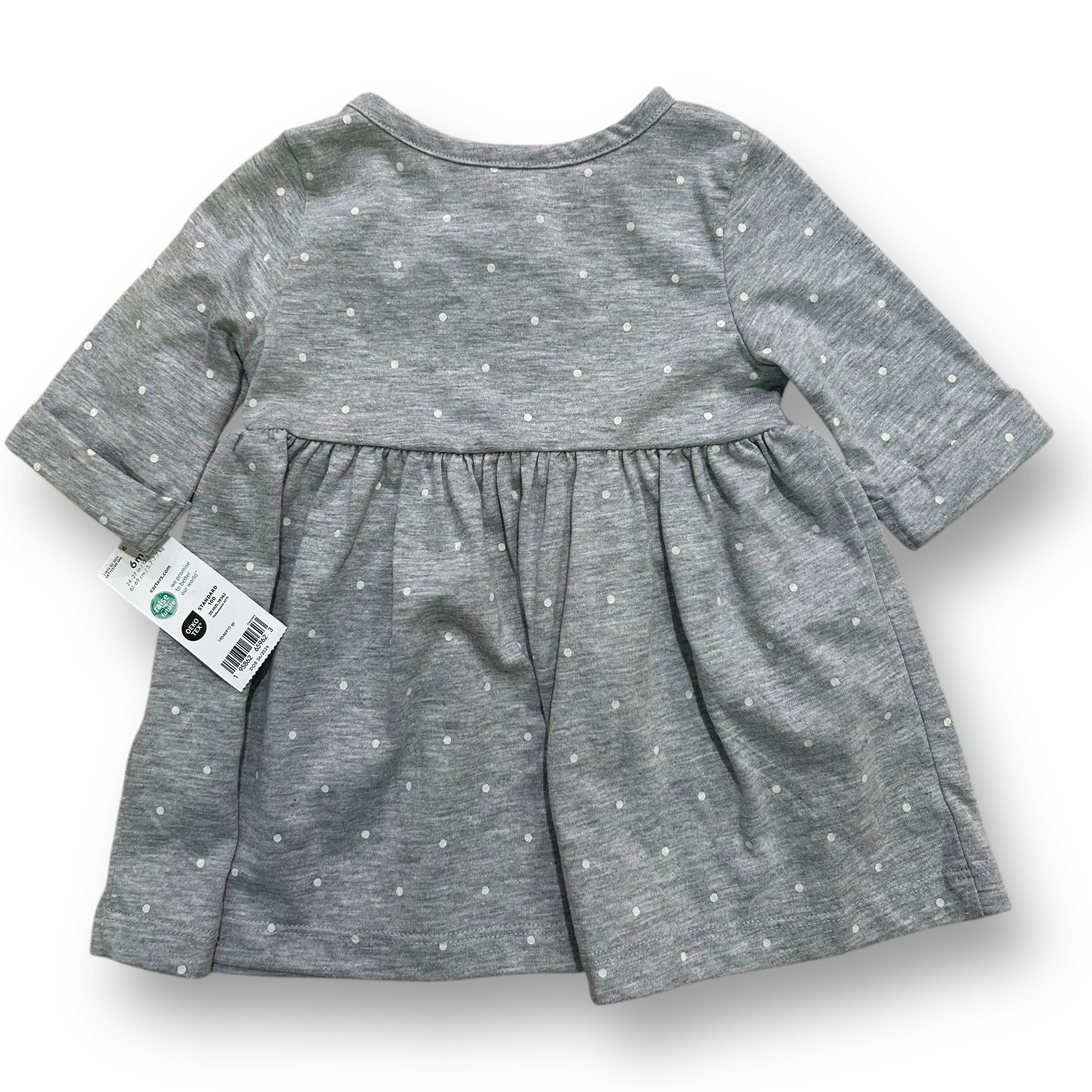 NEW! Carter's Baby Girl Size 6 Months Gray Long Sleeve Dress with Hearts