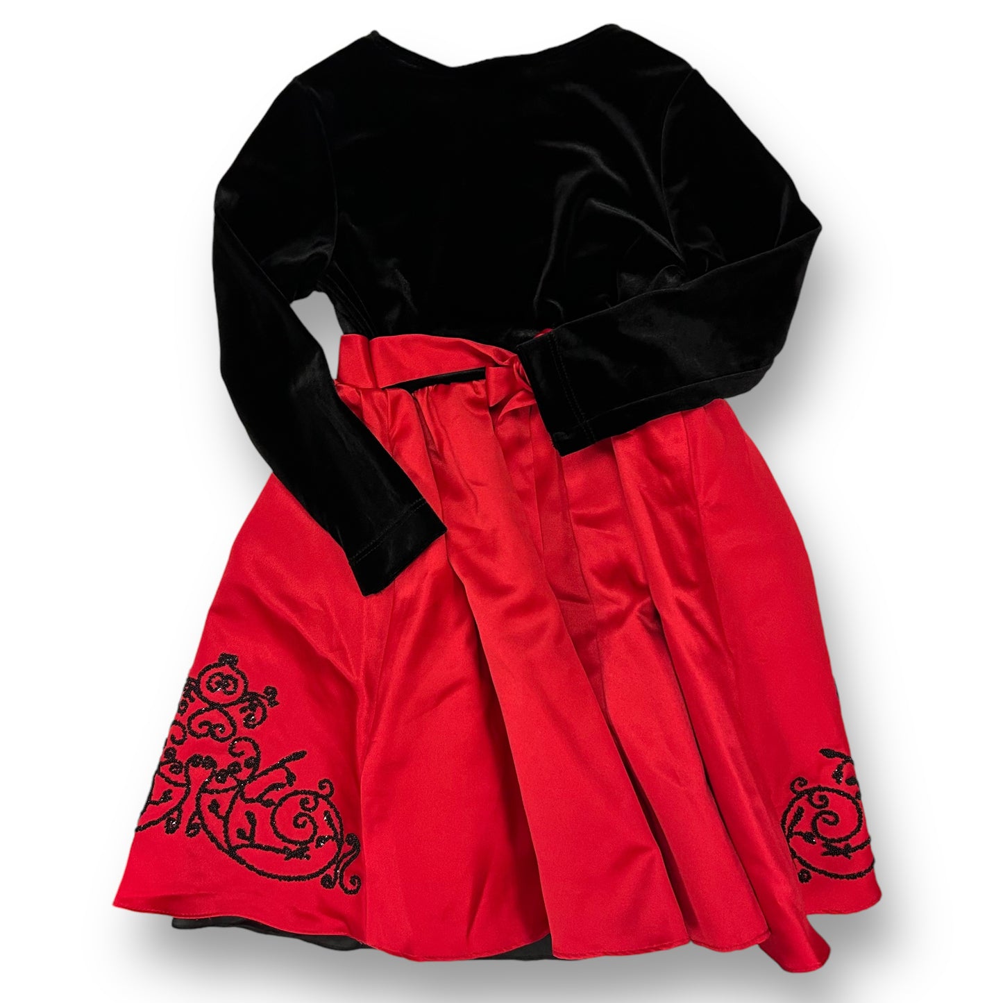 Girls Size 4 Christmas Holiday Dress Red and Black Velour with Embellishments