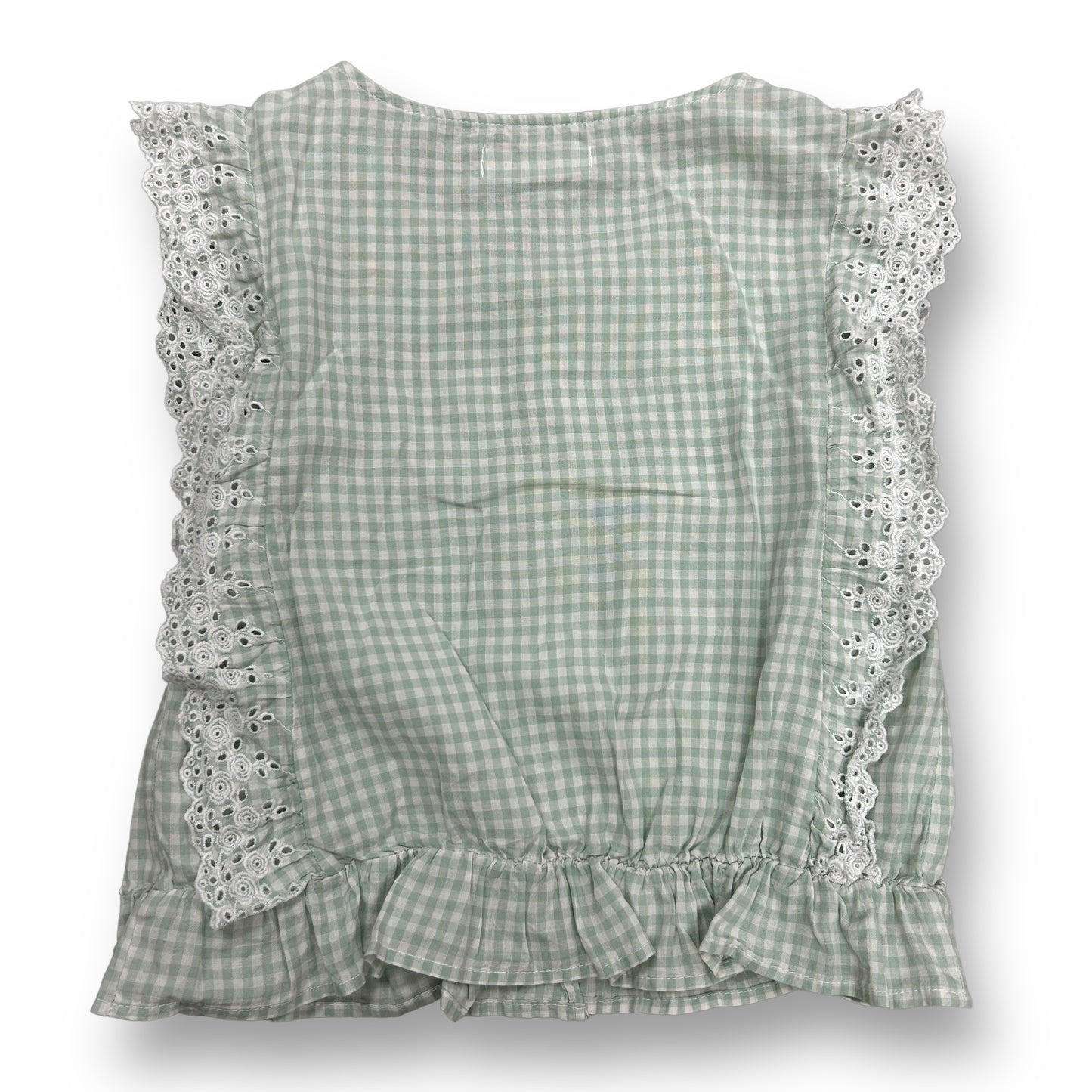 Zara Girls Size 14 Youth Sage Green Gingham Sleeveless Eyelet Lace Blouse
