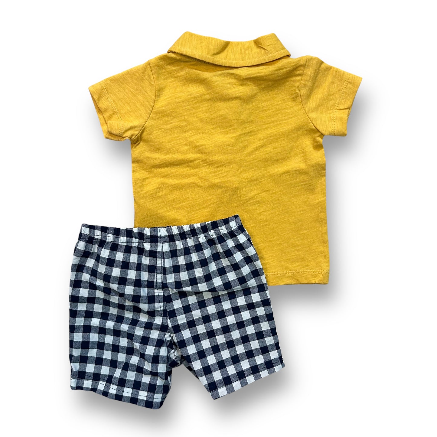 Carter's Baby Boy Outfit 9 Months Yellow Polo Shirt & Navy Checkered Shorts Set