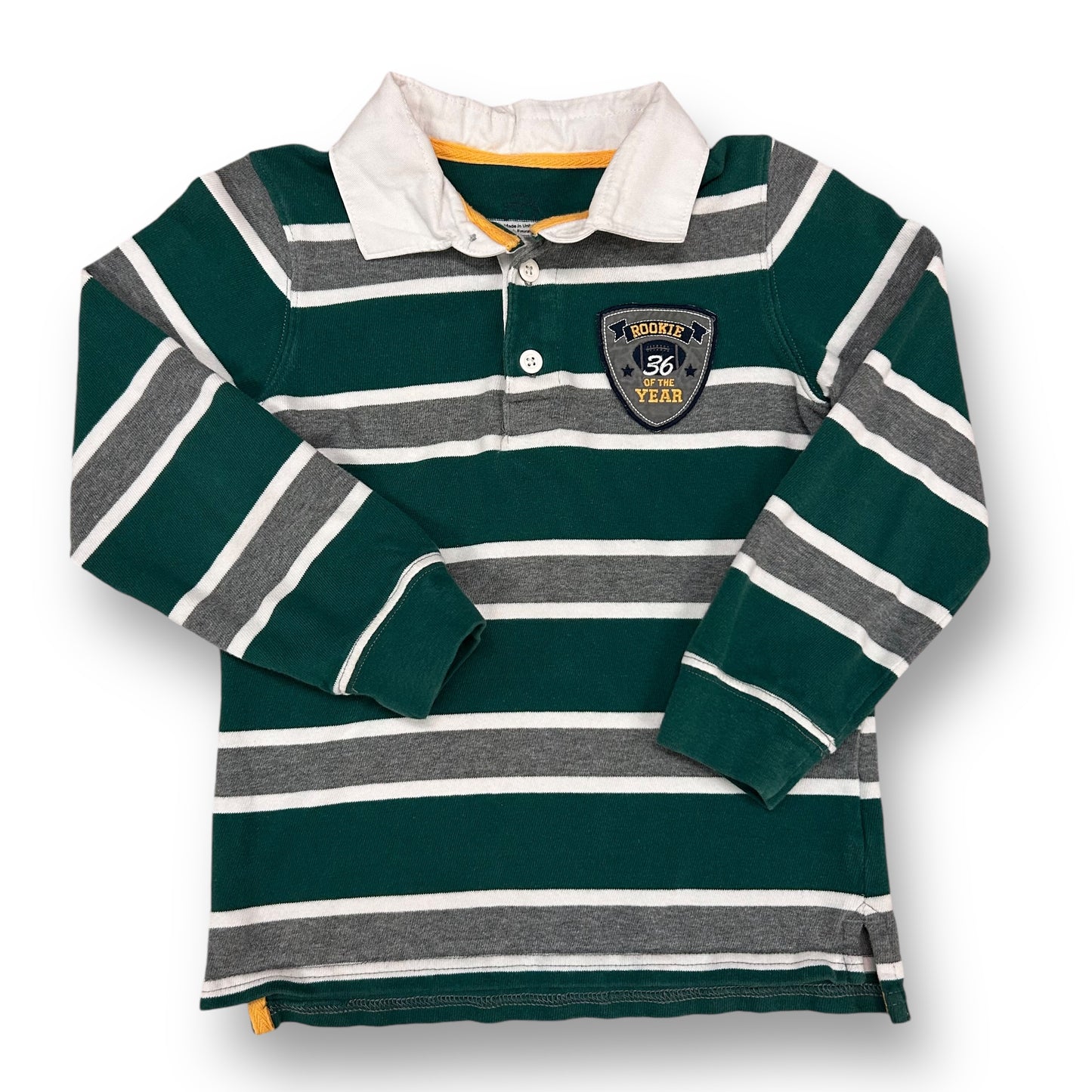 Carter's Boys Long Sleeve Polo Shirt Size 7 Green & Gray Striped Football Patch