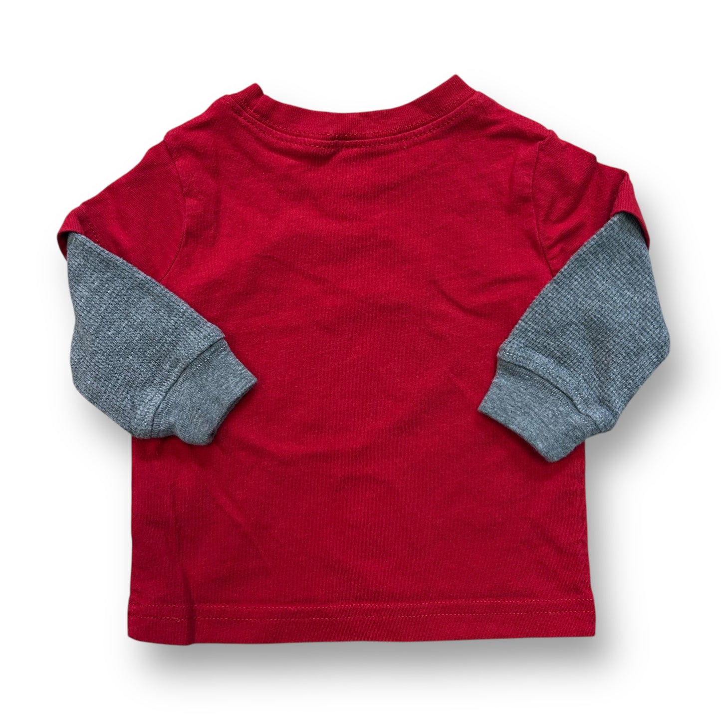 Baby Boy Christmas Santa Shirt Size 3 Months Red and Gray Thermal Sleeve Top