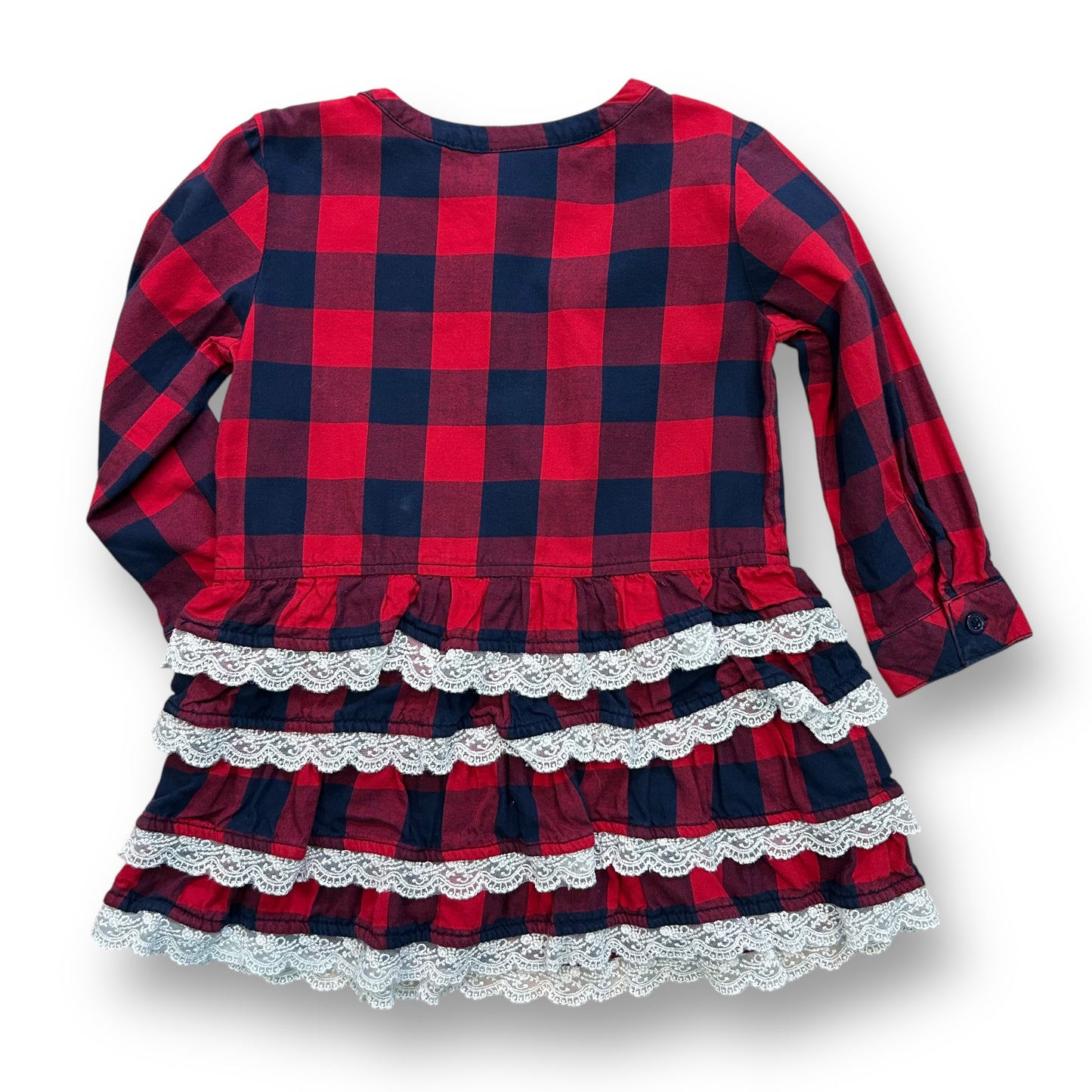 Girls Hanna Andersson Size 3T Lacey Ruffles Long Sleeve Plaid Dress