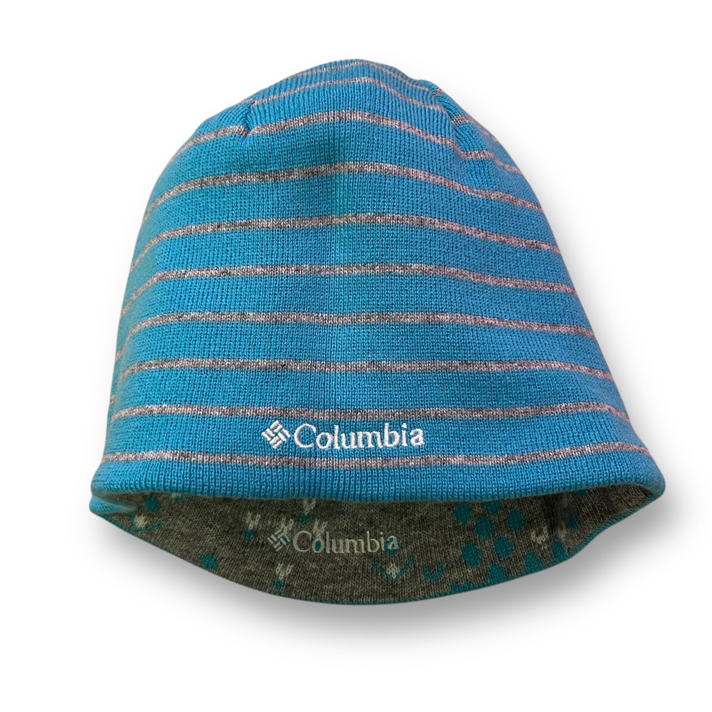 Columbia Youth Girls Winter Beanie Reversible Gray and Teal Blue Knit Hat