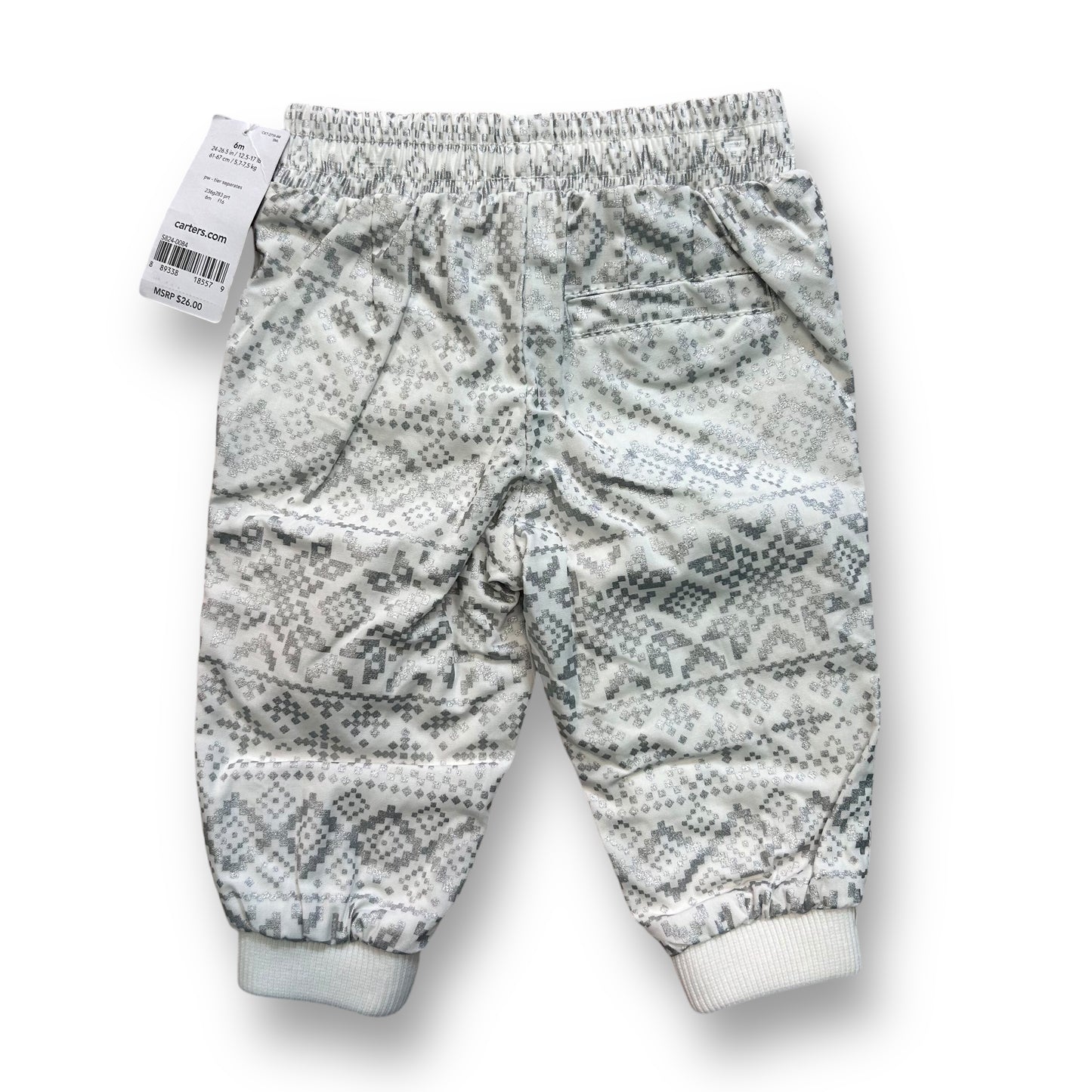 NEW! Girls Carter's Size 6 Months White & Silver Pull-On Joggers