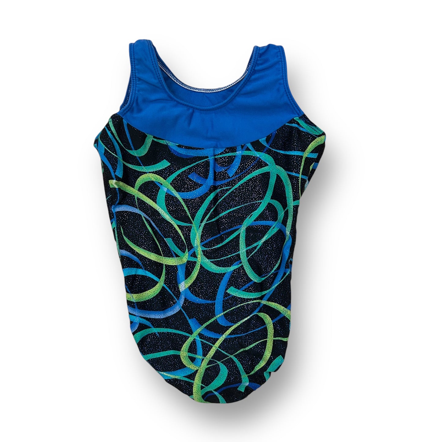 Freestyle Girls Size 4/5 Shimmery Black and Blue Print Gymnastics Dance Leotard