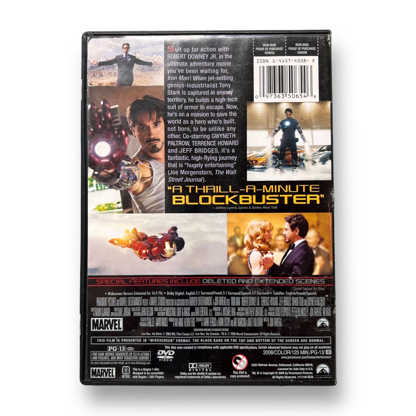 Marvel's Iron Man DVD Movie with Robert Downey Jr.