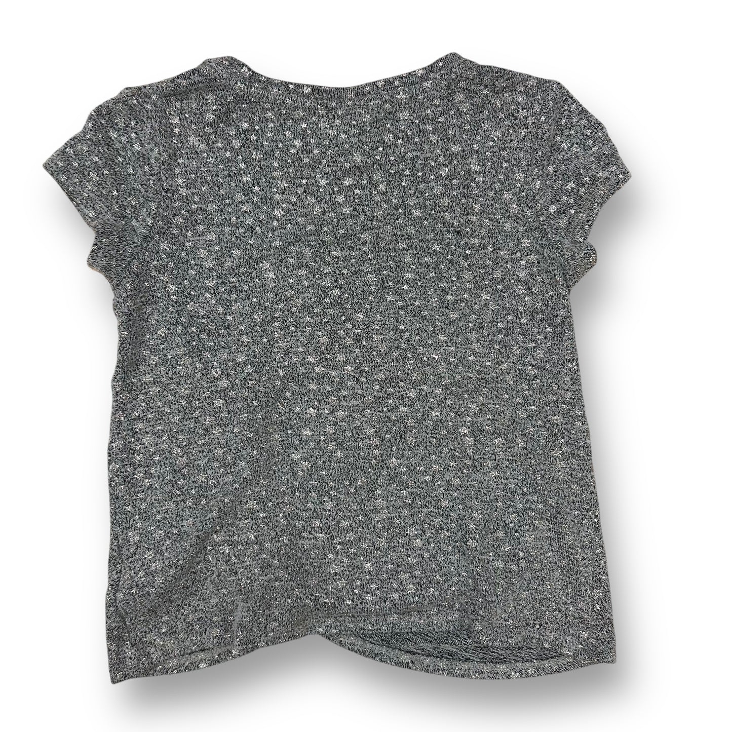More than Magic Girls Size 6/6X Shimmery Gray Knit Short Sleeve Knotted Blouse
