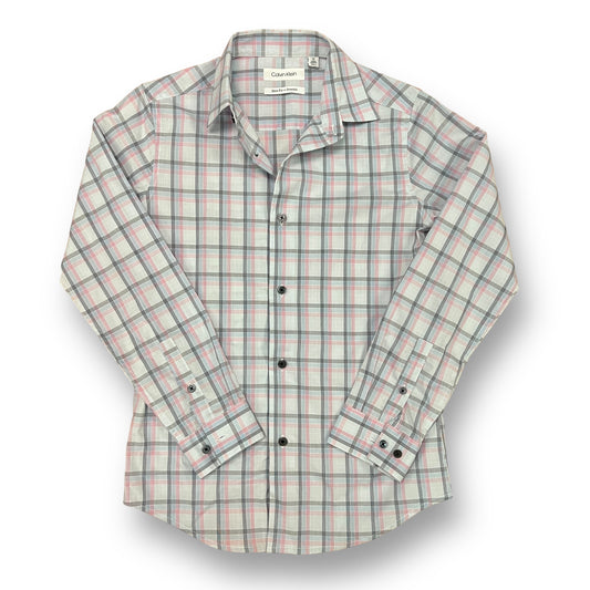 Boys Calvin Klein Size 12 Plaid Slim Fit Comfort Stretch Dress Shirt