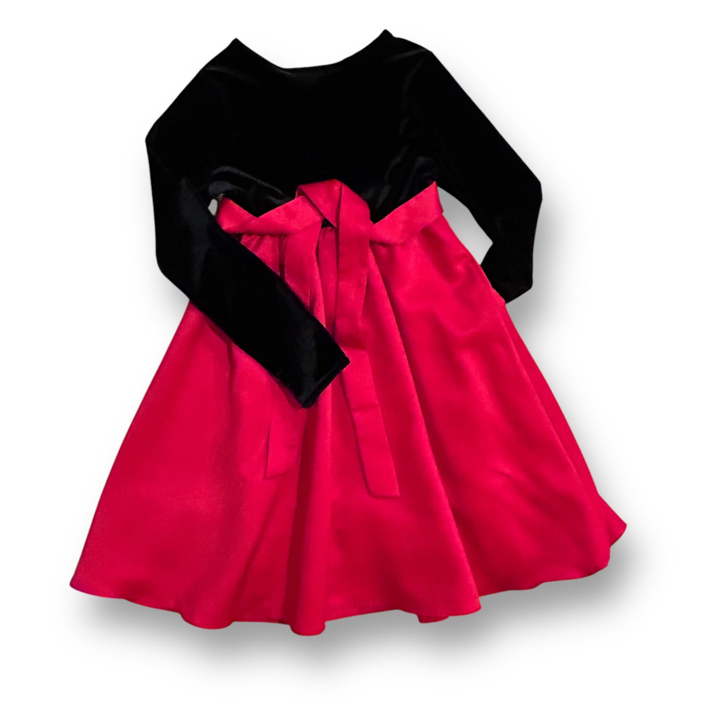Emily West Youth Girls Size 10 Silky Red & Black Velvet Christmas Dress