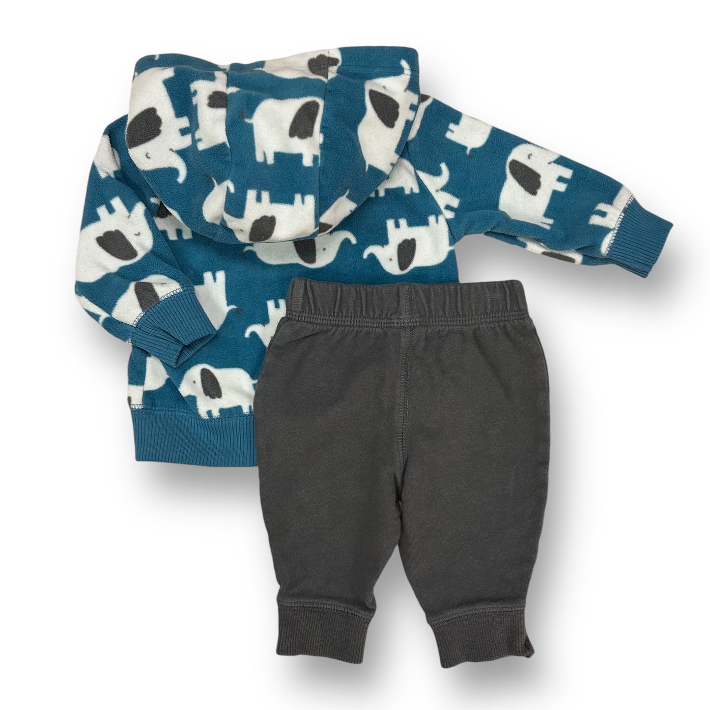 Carter's Baby Boy Outfit Size 3 Months Blue Fleece Elephant Hoodie & Pants Set
