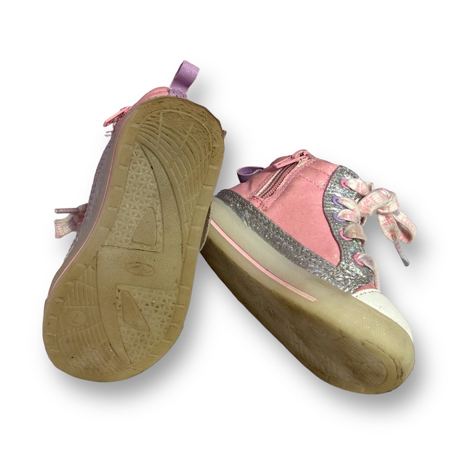 Toddler Girl Light-Up Sneakers Size 7 High Top Zippered Butterfly Tennis Shoes