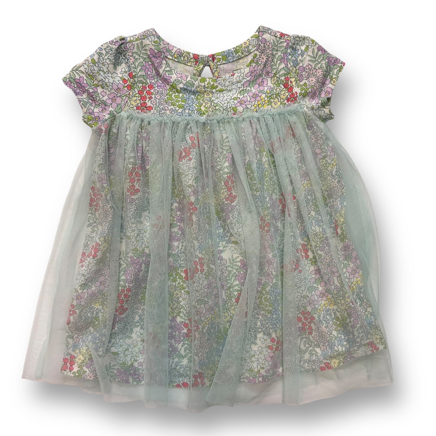 Baby Gap Dress 12-18 Months Girls Floral Print Short Sleeve with Tulle Overlay
