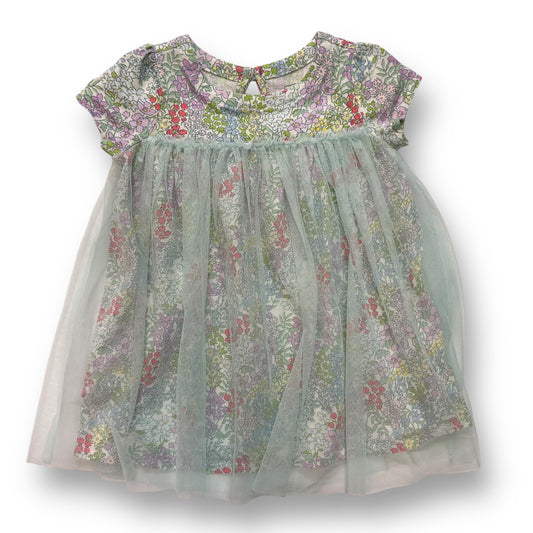 Baby Gap Dress 12-18 Months Girls Floral Print Short Sleeve with Tulle Overlay