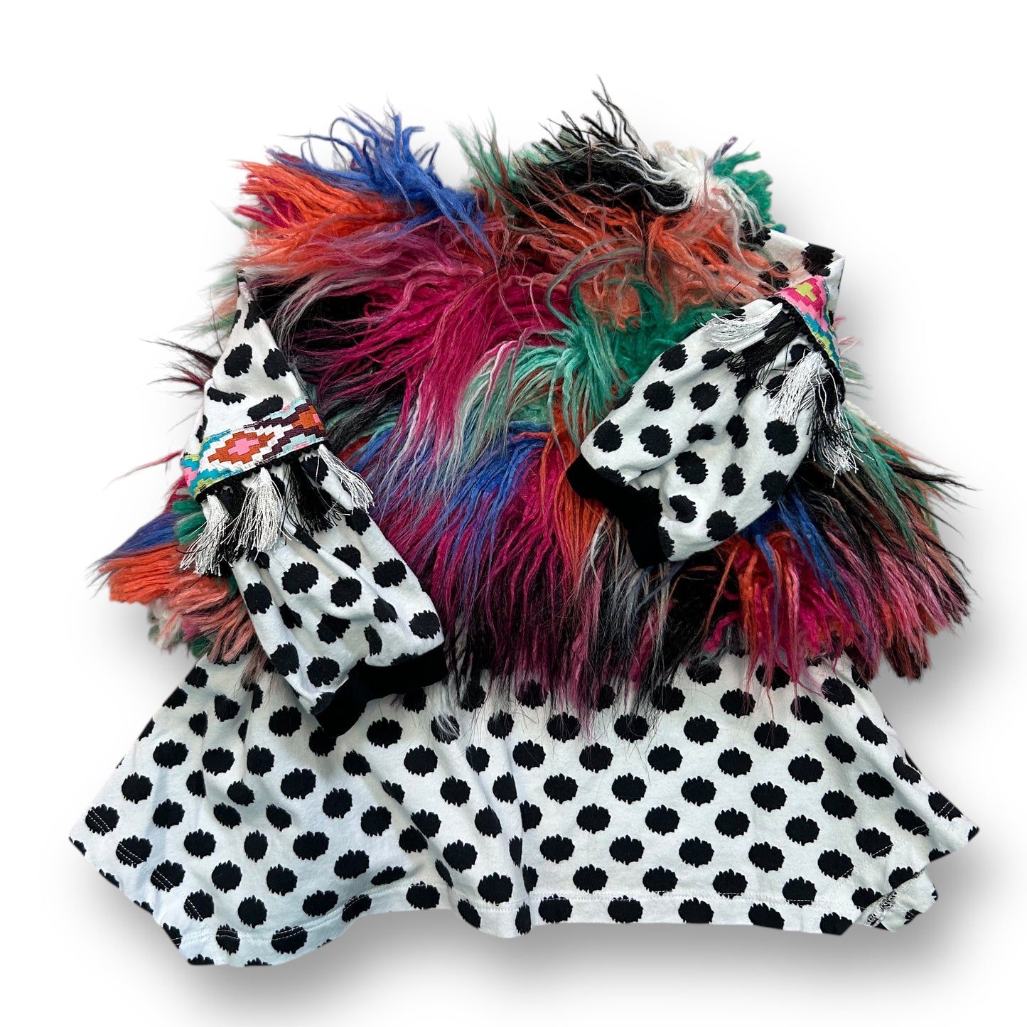 Sassy Me Girls 2T Colorful Two Piece Faux Fur Sweater and Polka Dot Tassel Top