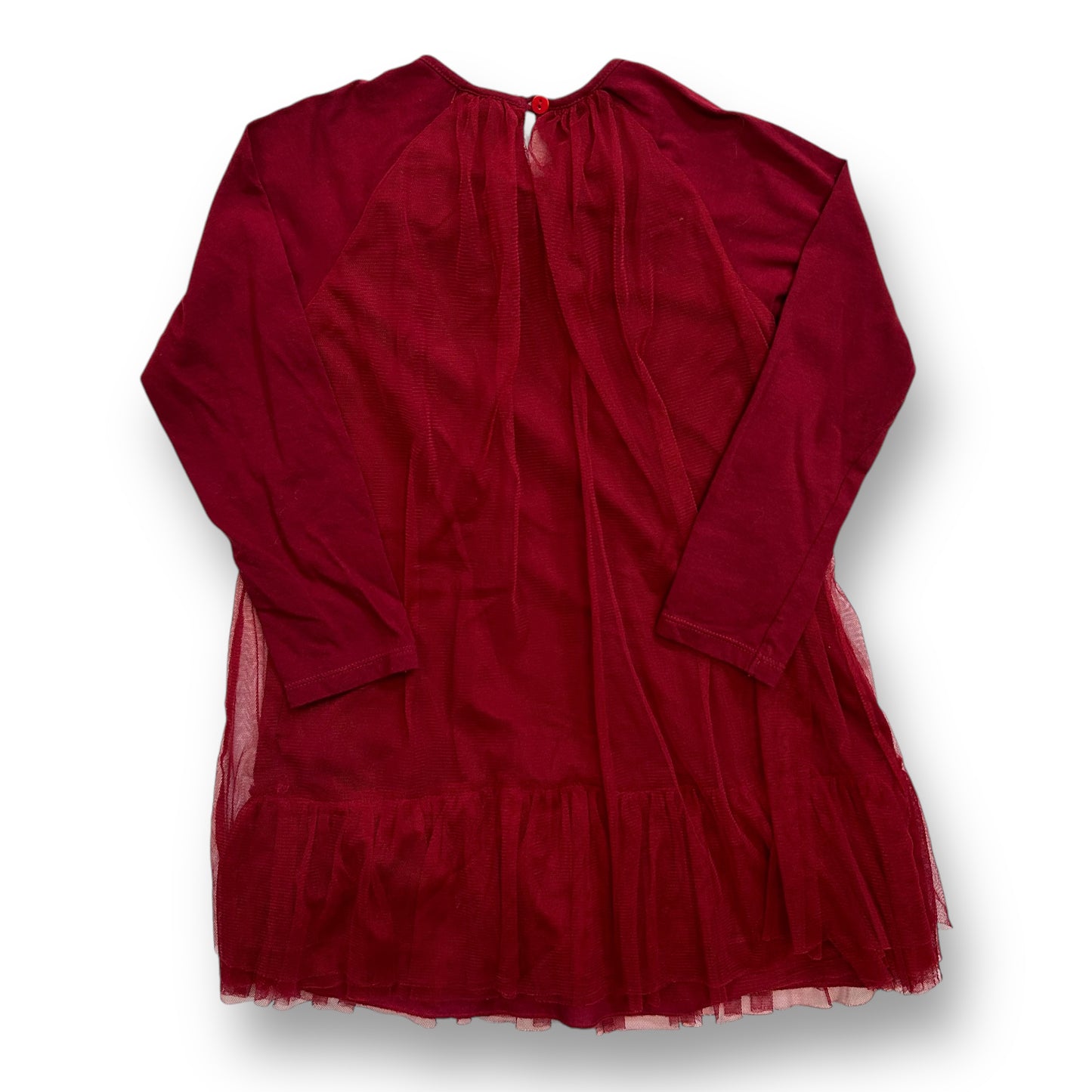 Eliane et Lena Girl Boutique Dress Size 4 Red Long Sleeve with Tulle Overlay
