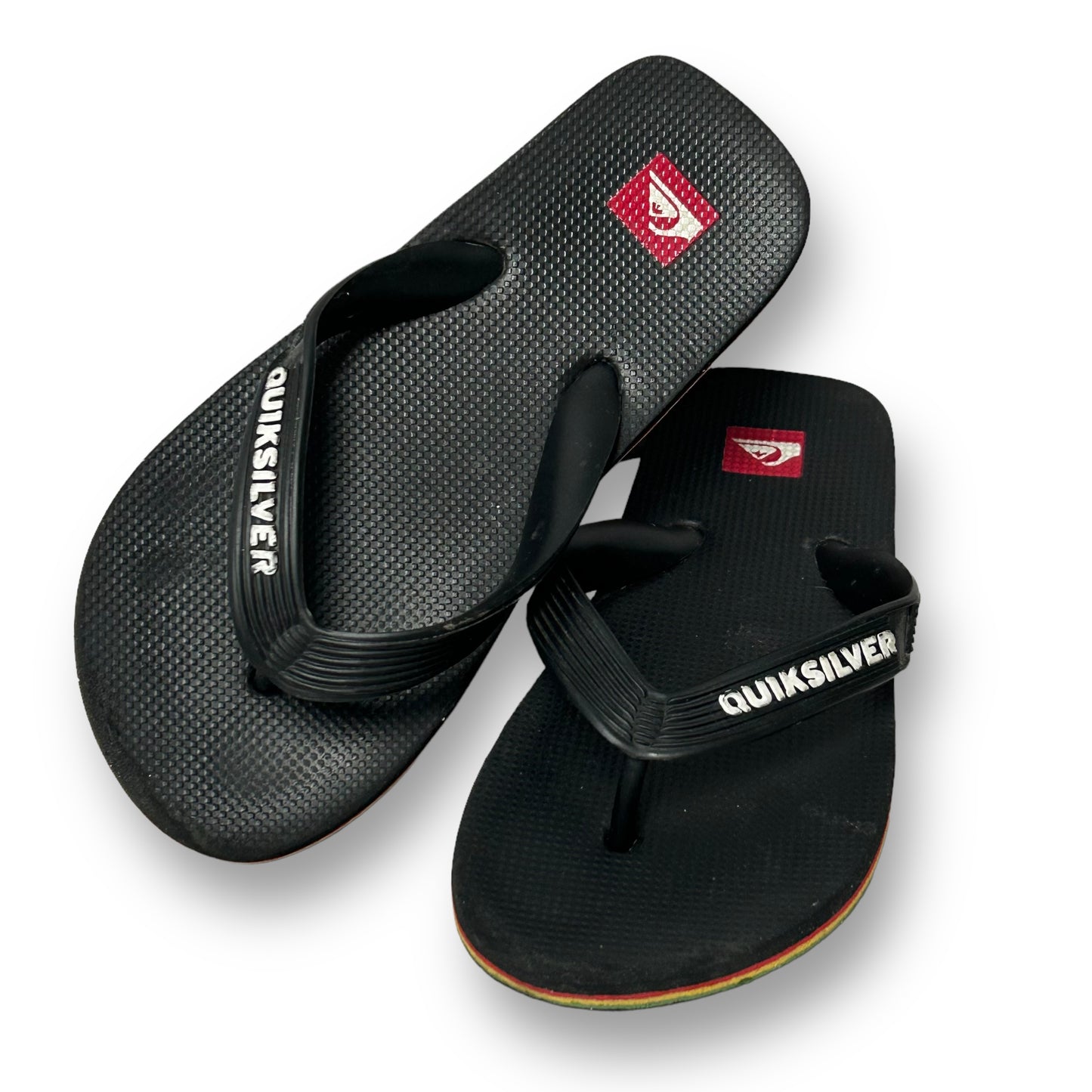 Boys Quicksilver Flip Flops Size 11/12 Kids Black Thong Sandals