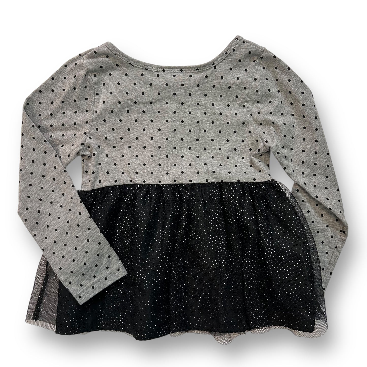 Girls Size 4/5 Black & Gray Polka Dot Tulle Accent Long Sleeve Top with Bow