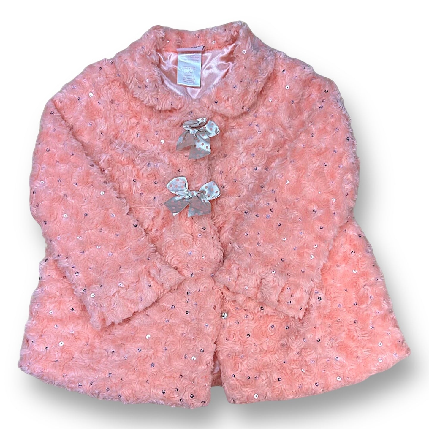 Nannette Girls Size 4 Peach Soft Faux Fur Lightweight Dress Coat with Bows