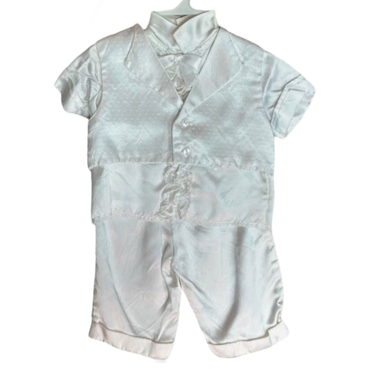 Baby Boy Size 0-6 Months Silky 4-Pc Baptism Christening Outfit with Hat