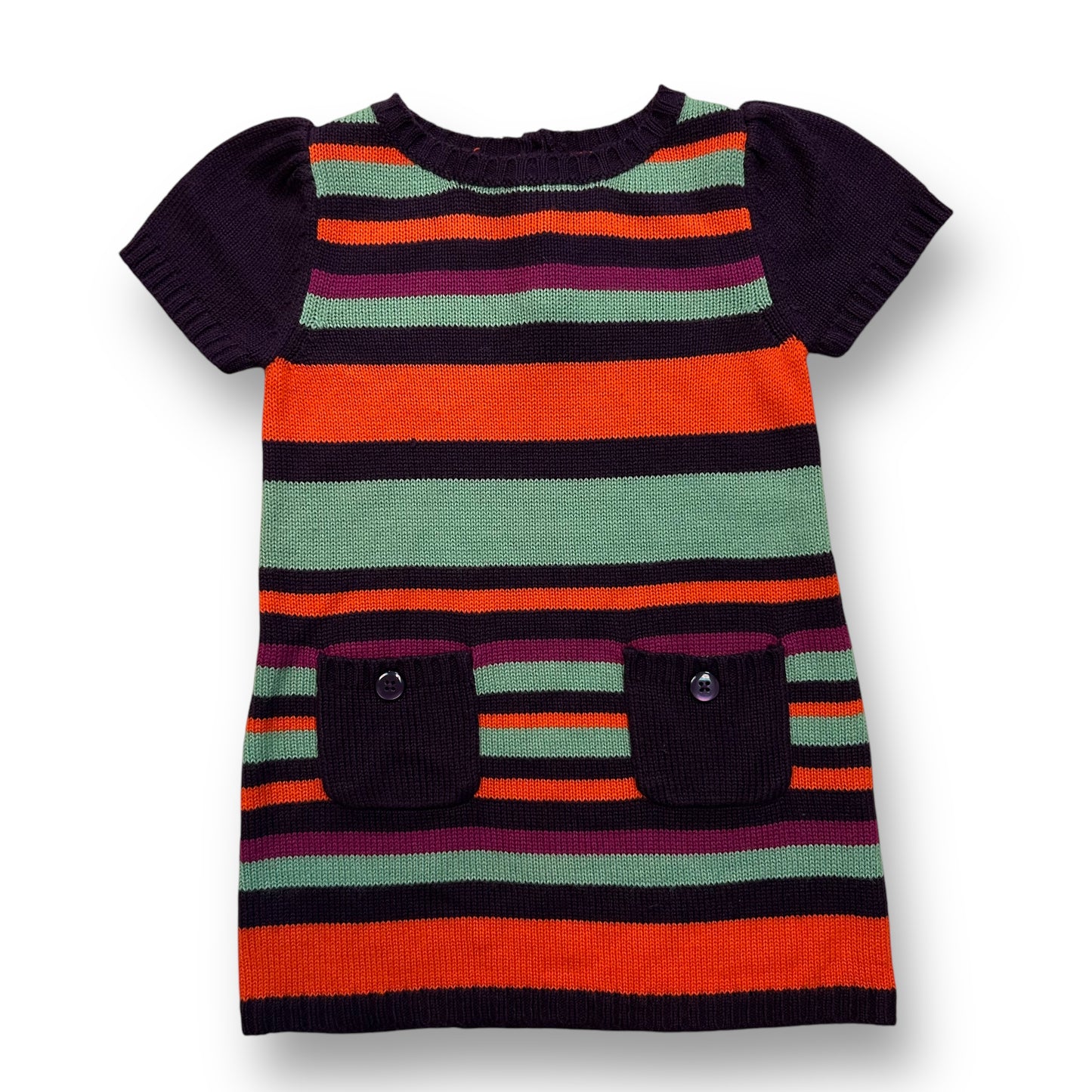 Toddler Girl Sweater Dress Size 2T Multi-Color Stripes with Button Pockets