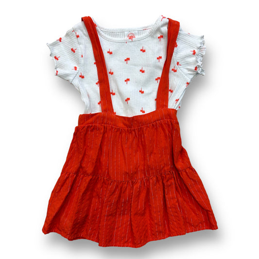 Toddler Girls Size 3T Palm Tree Print 2-Pc Orange Jumper and Short Sleeve Top