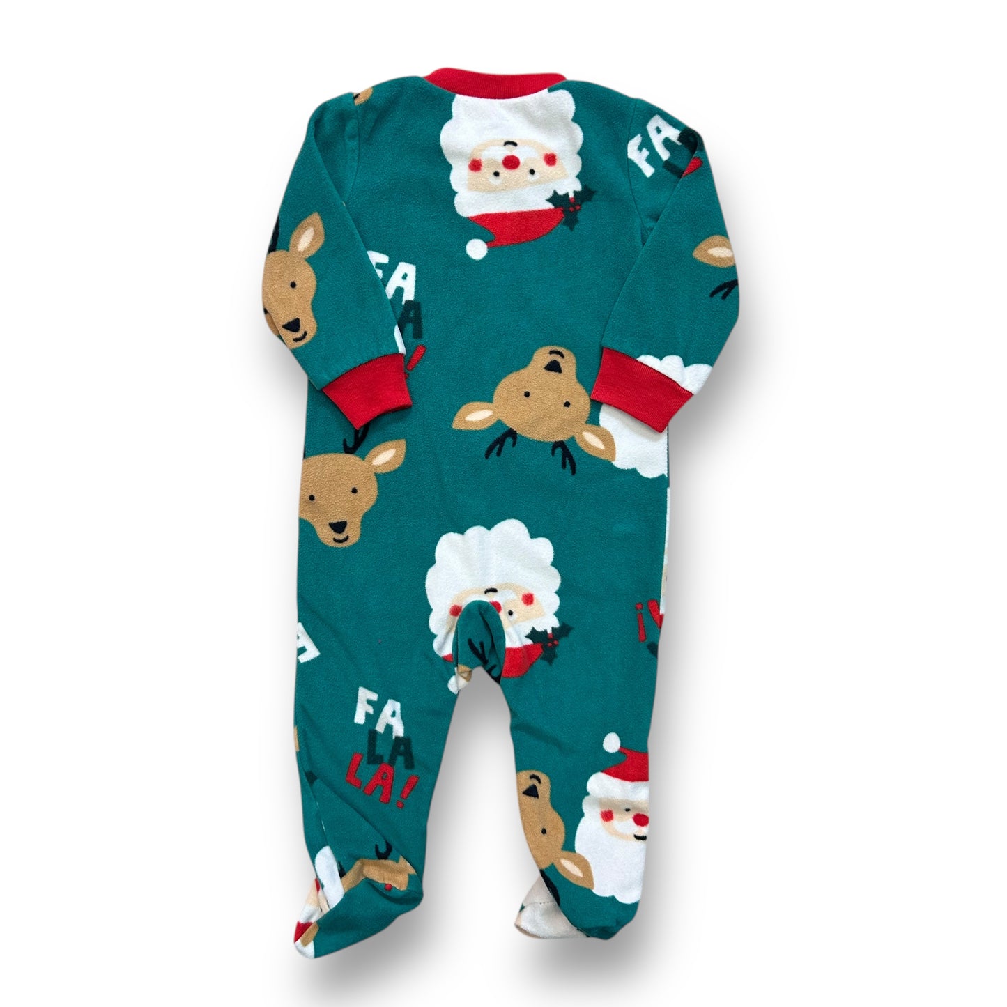 Carter's Baby Boy Footie Pajamas Size 9 Months Green Santa Fleece One Piece