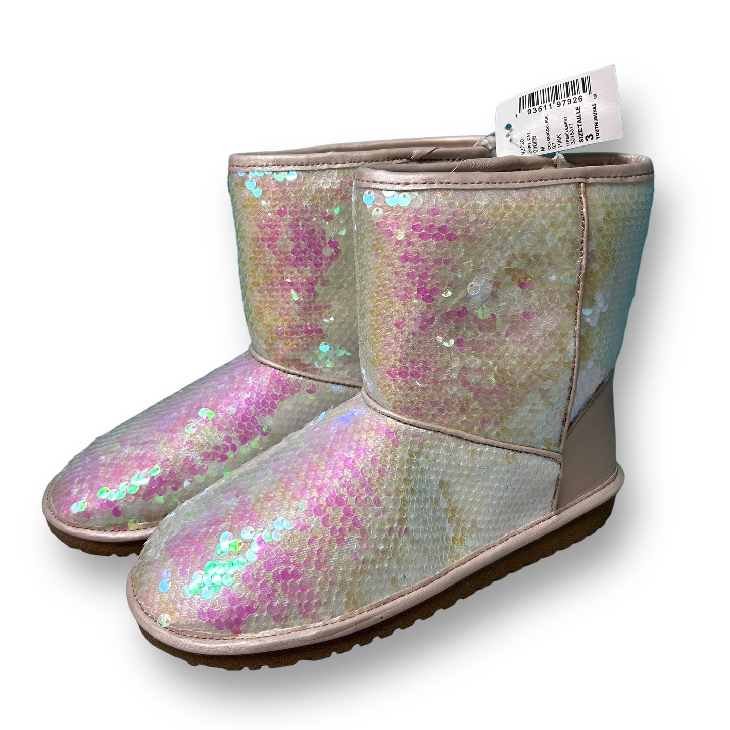 NEW! Children's Place Youth Girl Size 3 Shimmer Sequin Fur Lined Boots