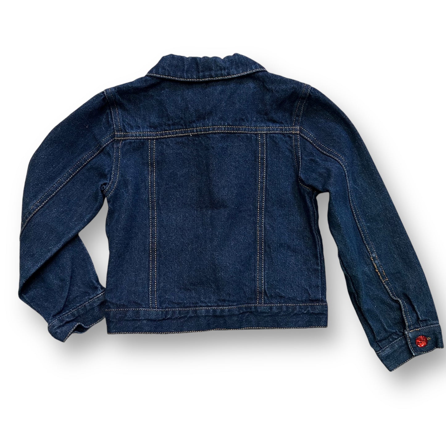 Girls Size 5 Dark Blue Denim Jean Jacket with Red Floral Accent Buttons