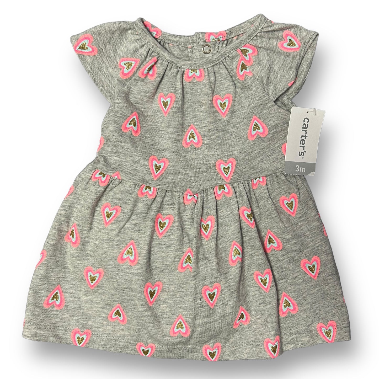 NEW! Carter's Baby Girl Size 3 Months Gray Heart Print 2pc Dress and Bloomers