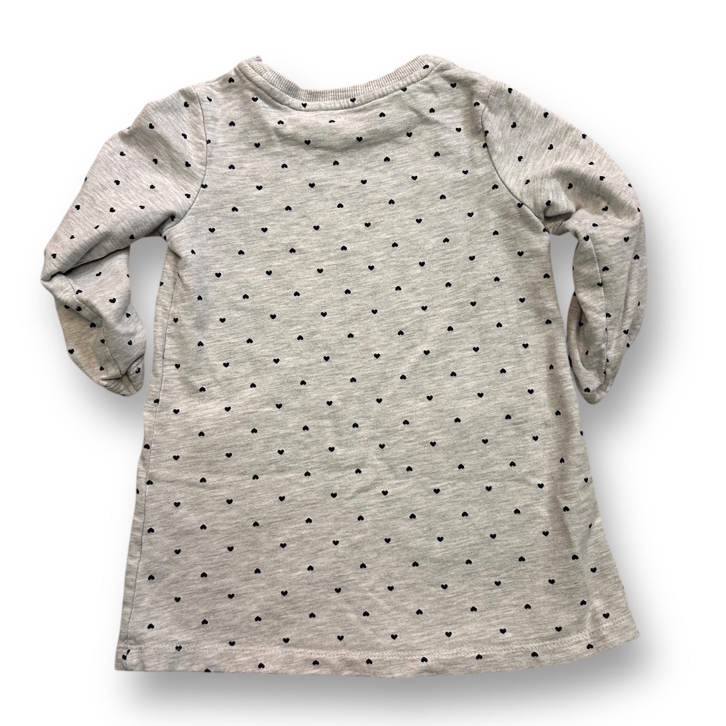 Girls Size 2/3 Toddler Gray Heart Print Long Sleeve Comfy Dress with Pockets