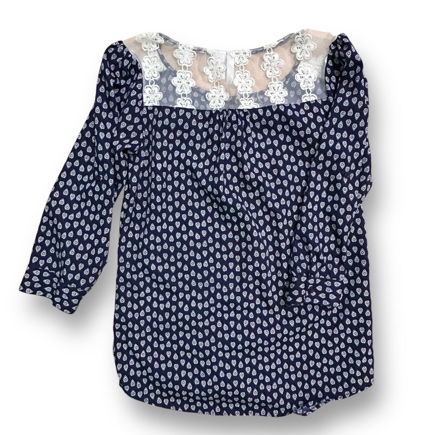 Japna Girls Size 14 Youth Navy Blue Blouse with Lace Neckline