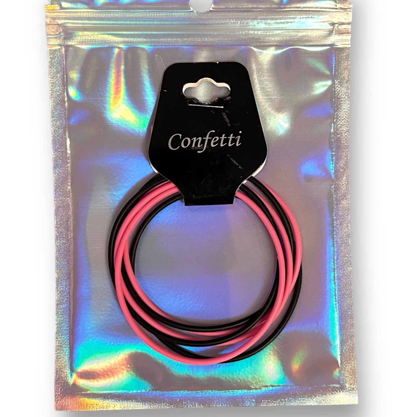 NEW! Trendy Gummy Bracelets 6-Pack with Gift Bag, Pink & Black