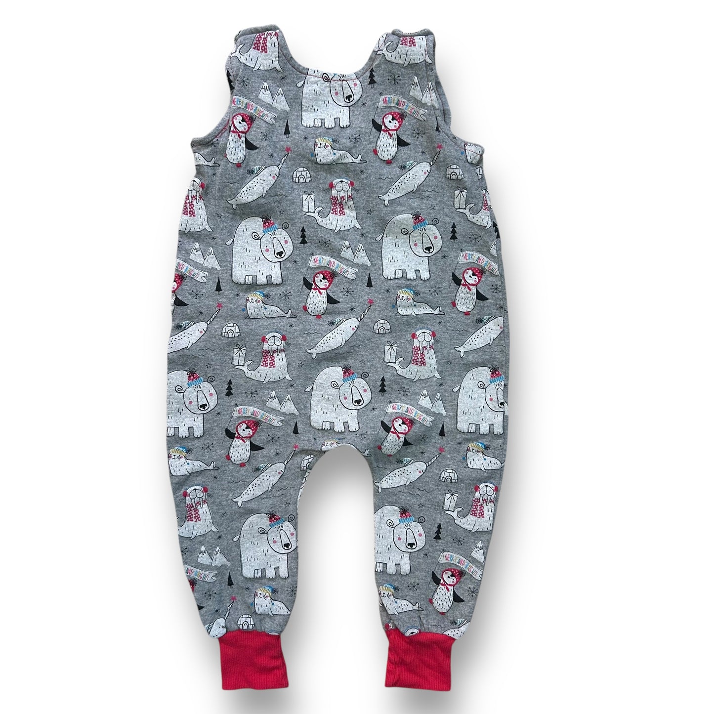 Oliver's Outfitters Boys Overalls Size 12-18 Months Gray Christmas Romper